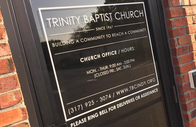 Trinity Baptist Church, Vinyl window decals